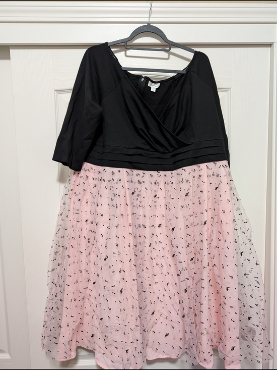 Unique Vintage Dresses & Skirts - Unique Vintage Black Dress W/ Pink Tulle Musical Notes Bottom
